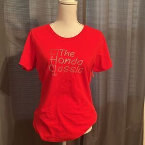 𝅺nwt Titania Bling Red Honda Classic Short Sleeved Golf Tee Shirt.  Size Medium